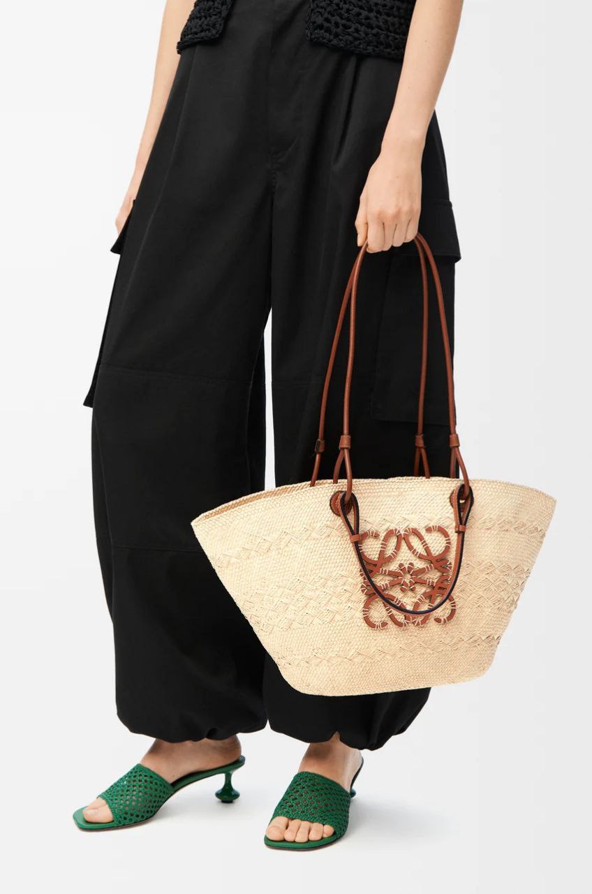 Medium Anagram Basket bag in iraca palm and calfskin