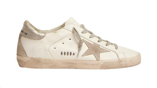 Golden Goose Super-star with silver heel tab and metal stud lettering