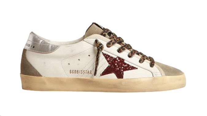 Golden Goose Super-star White burgunbdy glitter star