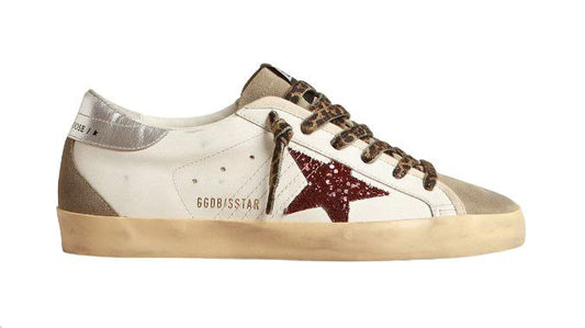 Golden Goose Super-star White burgunbdy glitter star