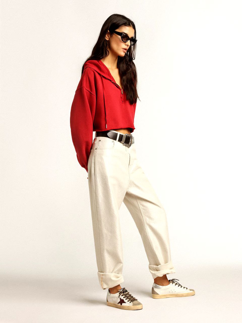 Golden Goose Super-star White burgunbdy glitter star